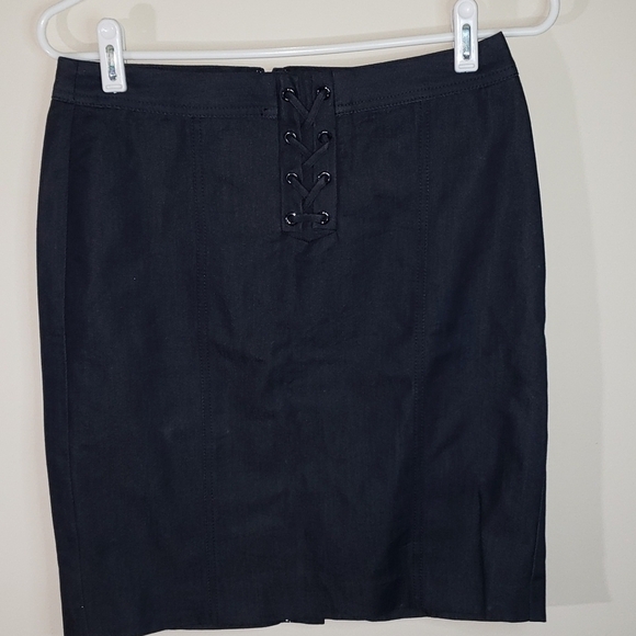 Talbots Dresses & Skirts - TALBOTS- Dark Stretch Denim Pencil Skirt w Lace Up Front, Size 4 Petite